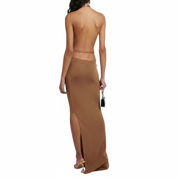 New Aya Muse Edo Halterneck Draped Maxi Dress XS Medium Brown - Picture 3 of 9